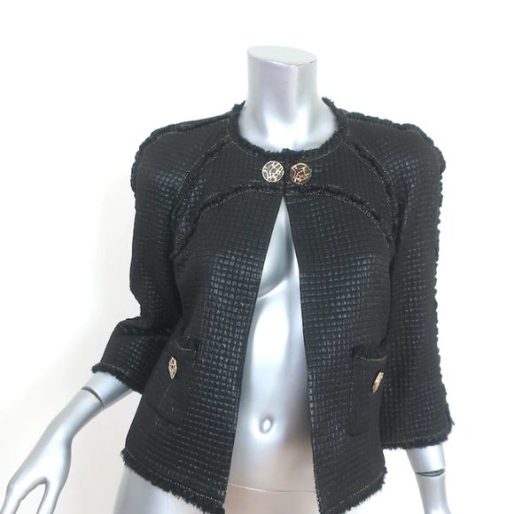 Chanel 09A Ruffle-Trimmed Jacket Black Quilted Silk-Blend Size 36 - Picture 1 of 8